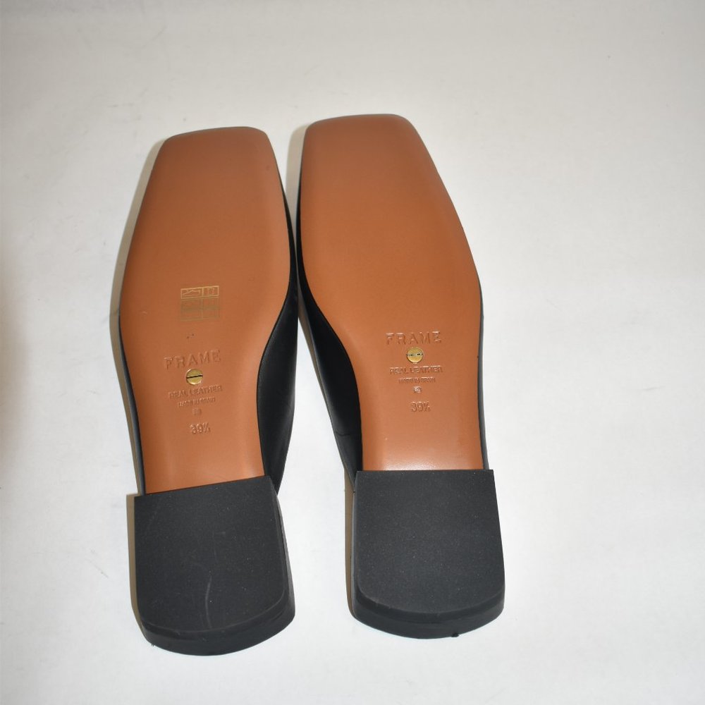 FRAME LE TOWN SQUARE-TOE LEATHER MULES BLACK LEATHER SLIDE SHOES 39.5 - Picture 6 of 7